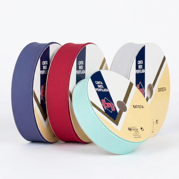 Compra cinta Bies Batista de 18 mm, fabricada en 50 % algodón y 50 % poliéster. Ideal para rematar prendas y proyectos de costura.
